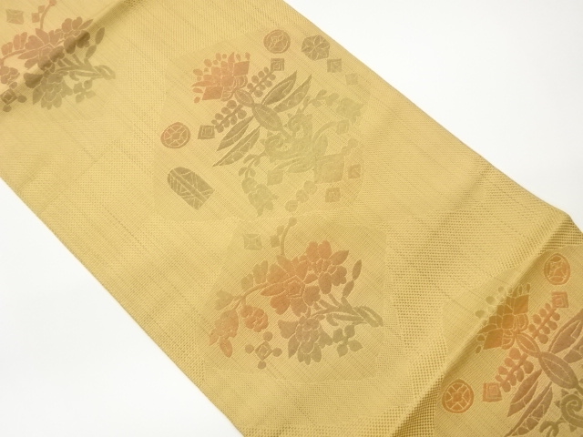 Honjo Chikuzen Hakata Nagoya obi, woven with water chestnuts and abstract flower